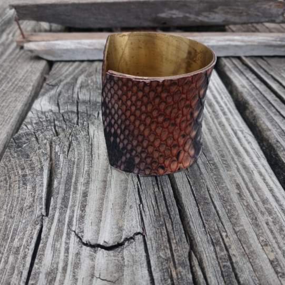 Vintage Rustic Cuff Python Bracelet Gold Metal - image 4